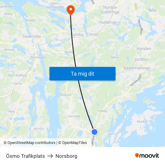 Ösmo Trafikplats to Norsborg map