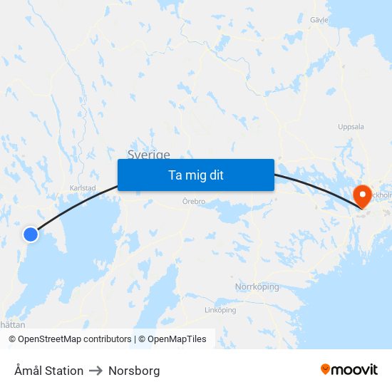 Åmål Station to Norsborg map