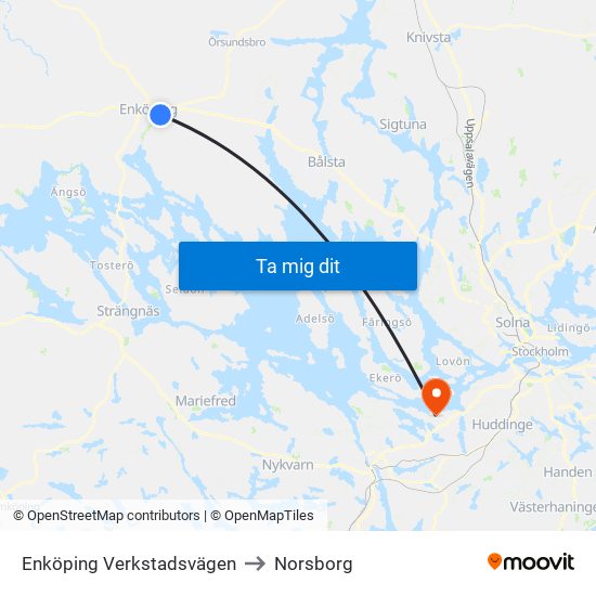 Enköping Verkstadsvägen to Norsborg map