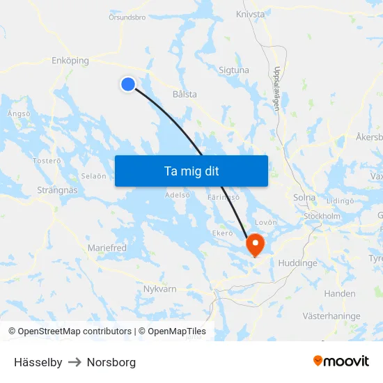 Hässelby to Norsborg map