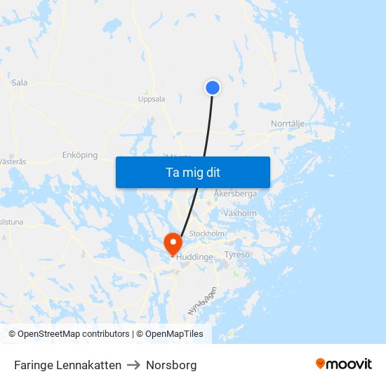 Faringe Lennakatten to Norsborg map