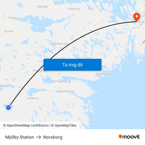 Mjölby Station to Norsborg map