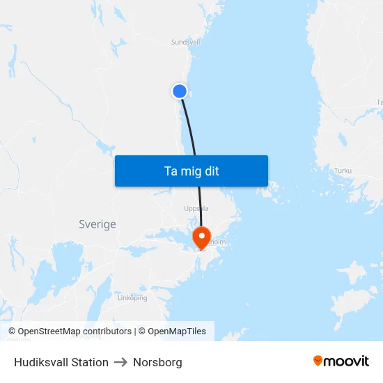 Hudiksvall Station to Norsborg map