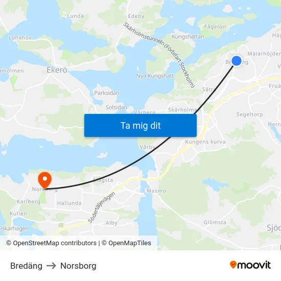 Bredäng to Norsborg map