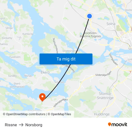 Rissne to Norsborg map