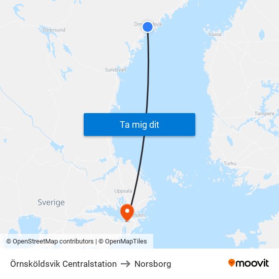 Örnsköldsvik Centralstation to Norsborg map