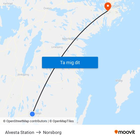Alvesta Station to Norsborg map
