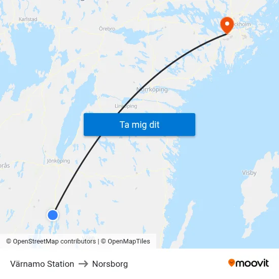 Värnamo Station to Norsborg map