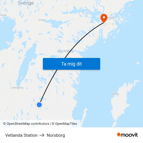 Vetlanda Station to Norsborg map