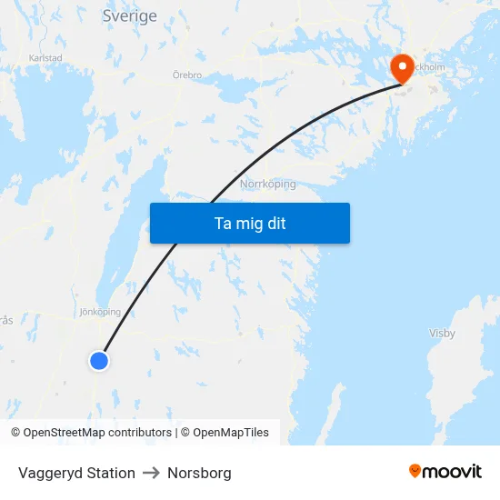 Vaggeryd Station to Norsborg map