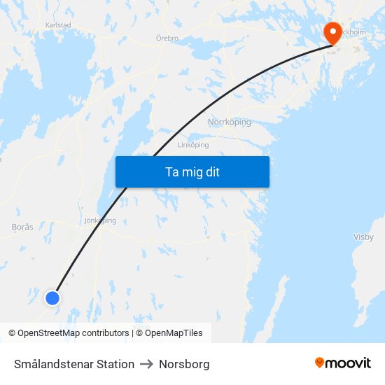 Smålandstenar Station to Norsborg map