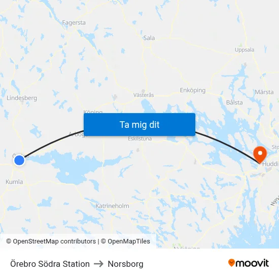 Örebro Södra Station to Norsborg map