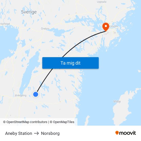 Aneby Station to Norsborg map