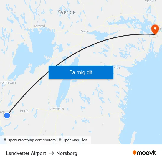Landvetter Airport to Norsborg map