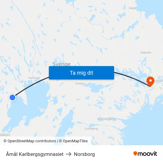 Åmål Karlbergsgymnasiet to Norsborg map