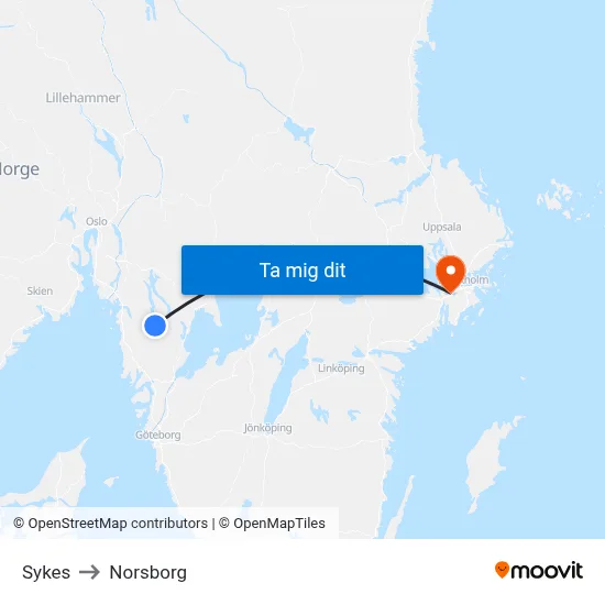 Sykes to Norsborg map