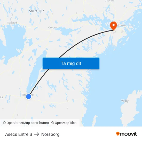 Asecs Entré B to Norsborg map