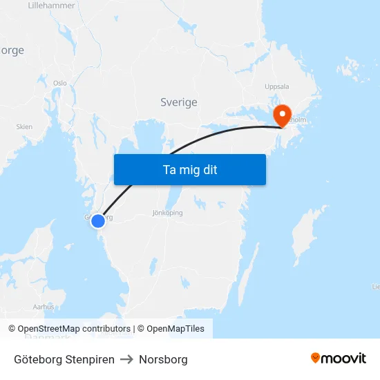 Göteborg Stenpiren to Norsborg map