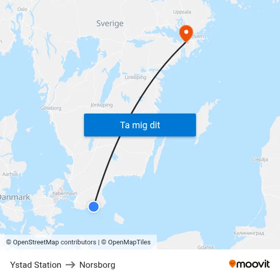 Ystad Station to Norsborg map
