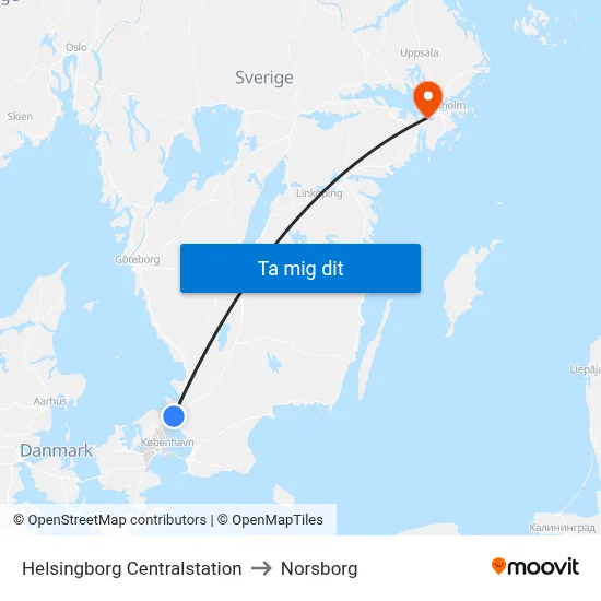 Helsingborg Centralstation to Norsborg map
