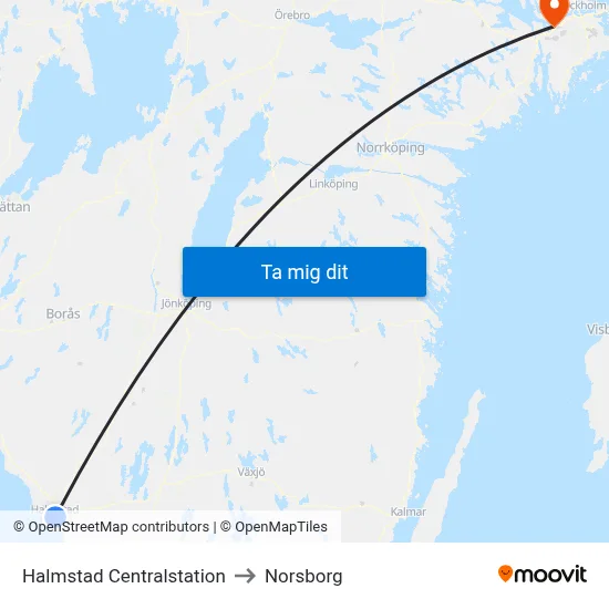 Halmstad Centralstation to Norsborg map