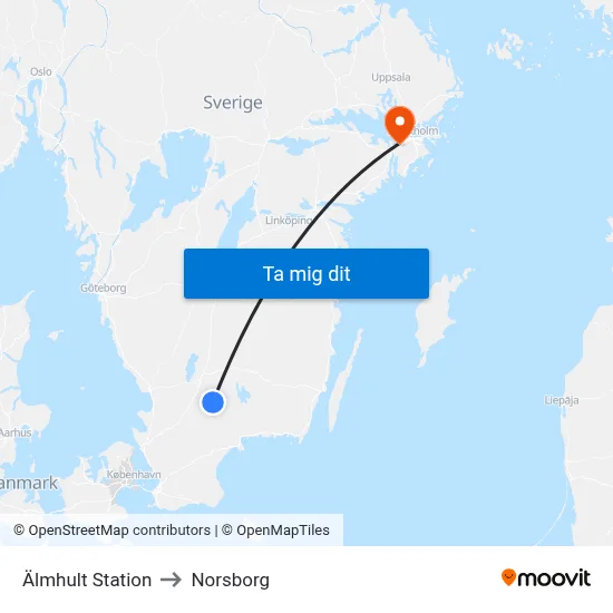 Älmhult Station to Norsborg map