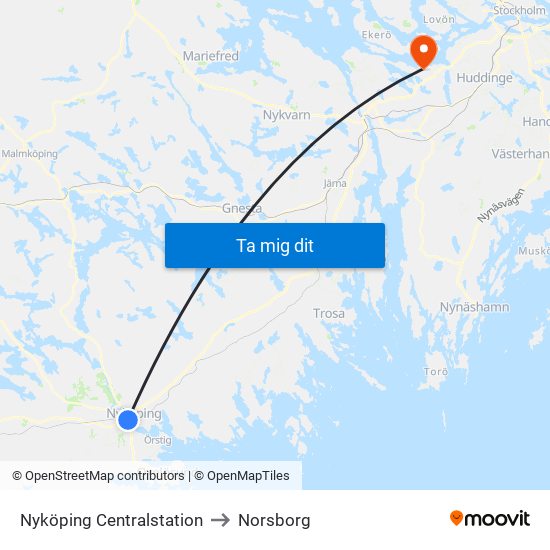 Nyköping Centralstation to Norsborg map