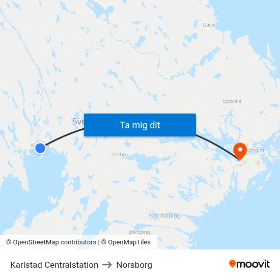 Karlstad Centralstation to Norsborg map