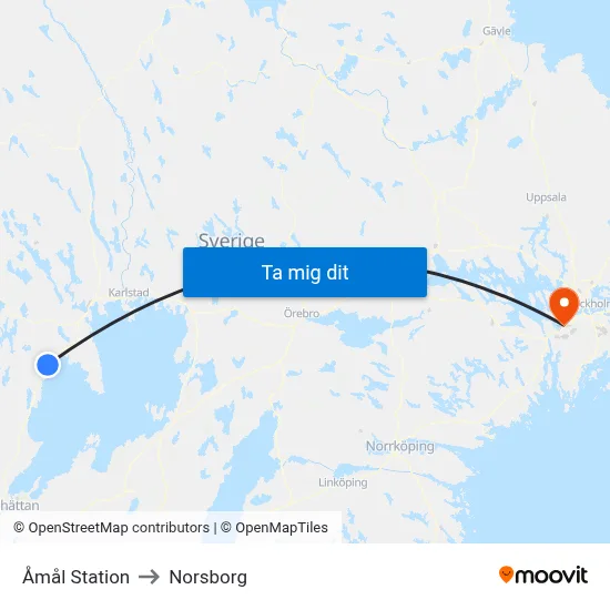 Åmål Station to Norsborg map