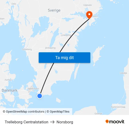 Trelleborg Centralstation to Norsborg map