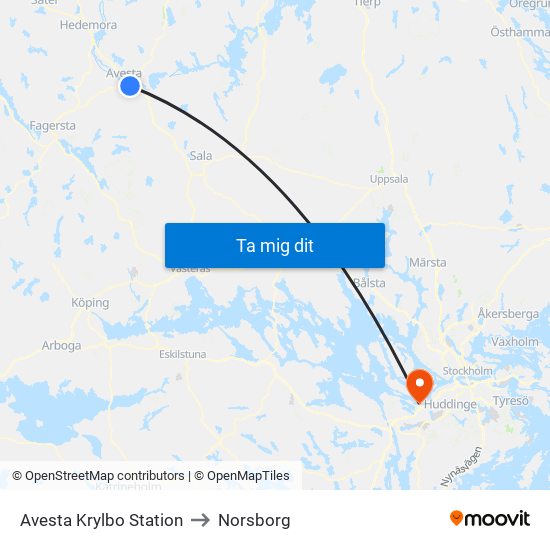 Avesta Krylbo Station to Norsborg map