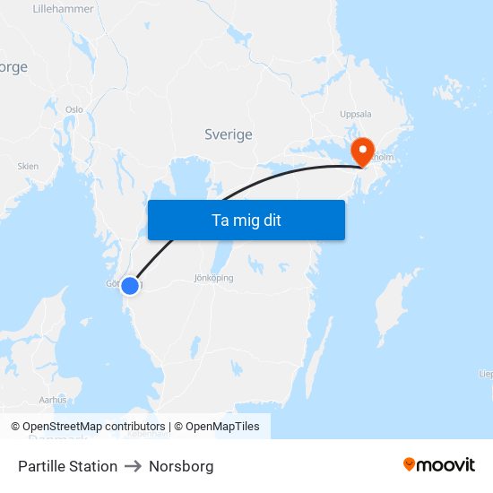 Partille Station to Norsborg map