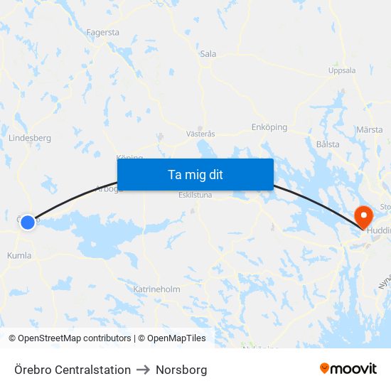 Örebro Centralstation to Norsborg map