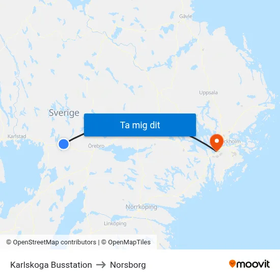 Karlskoga Busstation to Norsborg map