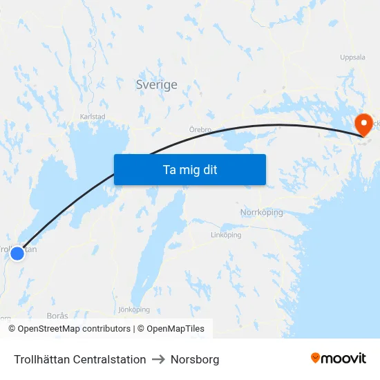 Trollhättan Centralstation to Norsborg map