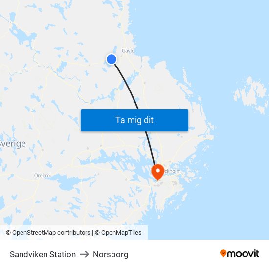 Sandviken Station to Norsborg map