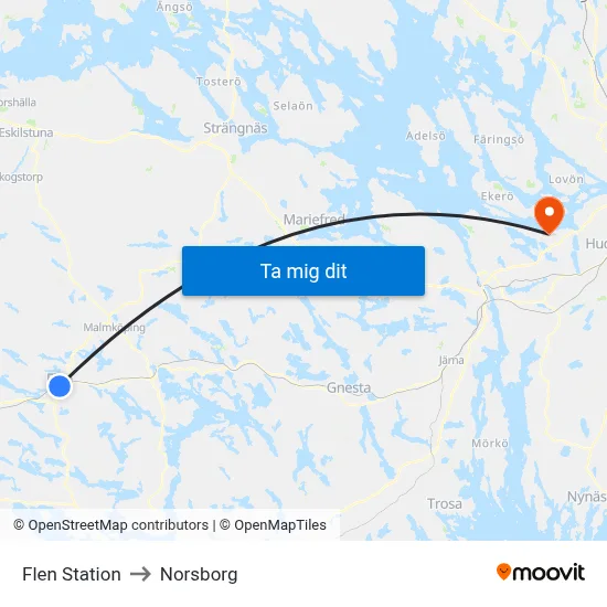 Flen Station to Norsborg map