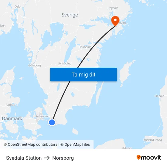 Svedala Station to Norsborg map