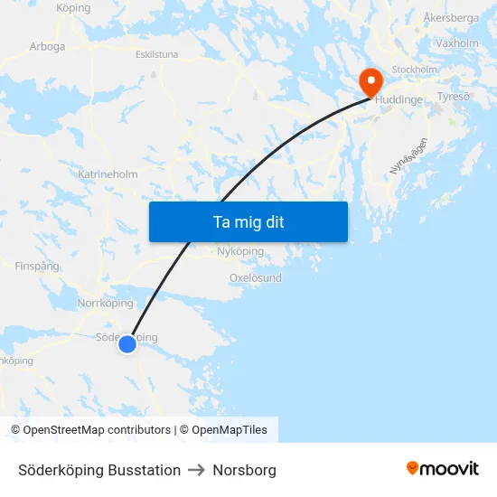 Söderköping Busstation to Norsborg map
