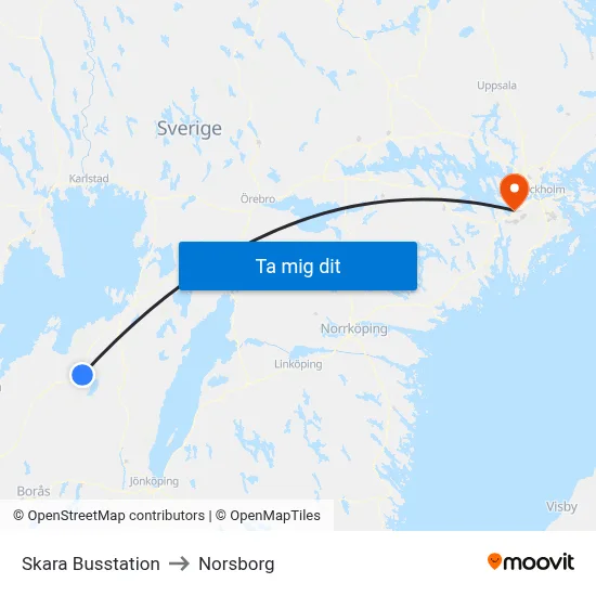 Skara Busstation to Norsborg map