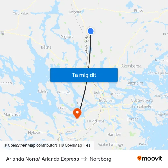 Arlanda Norra/ Arlanda Express to Norsborg map