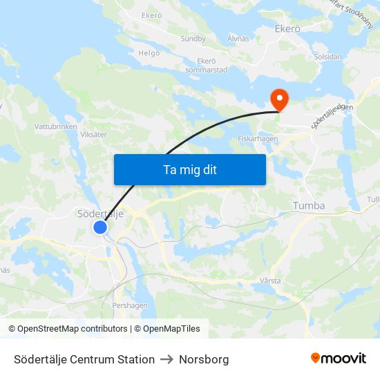 Södertälje Centrum Station to Norsborg map