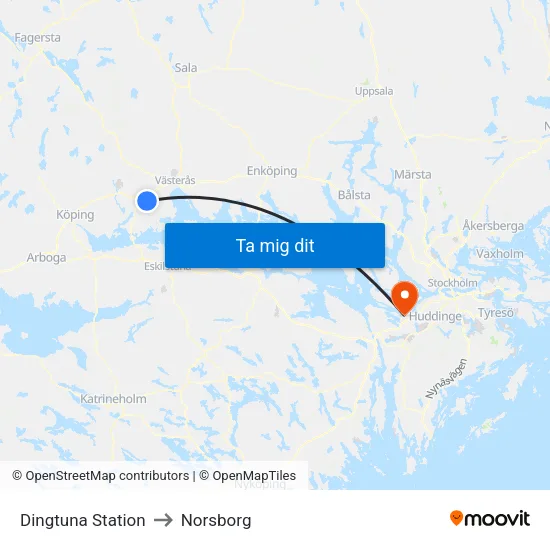 Dingtuna Station to Norsborg map