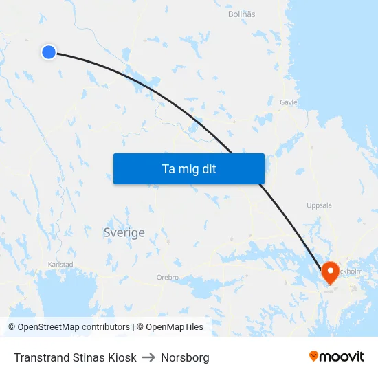Transtrand Stinas Kiosk to Norsborg map