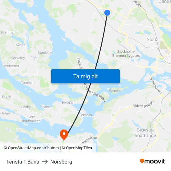 Tensta T-Bana to Norsborg map