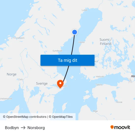 Bodbyn to Norsborg map