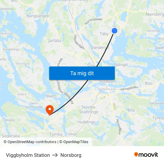 Viggbyholm Station to Norsborg map