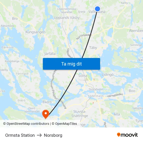 Ormsta Station to Norsborg map