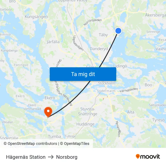 Hägernäs Station to Norsborg map