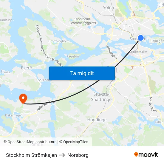 Stockholm Strömkajen to Norsborg map